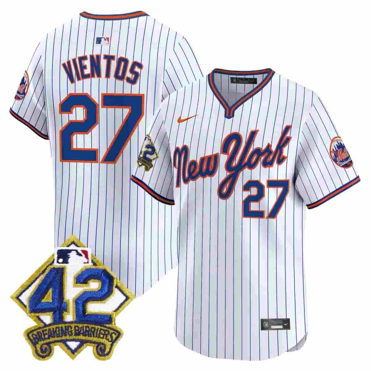 Men's New York Mets 2025 Jackie Robinson Patch Road Alternate Jersey – All Stitched Mark Vientos 27