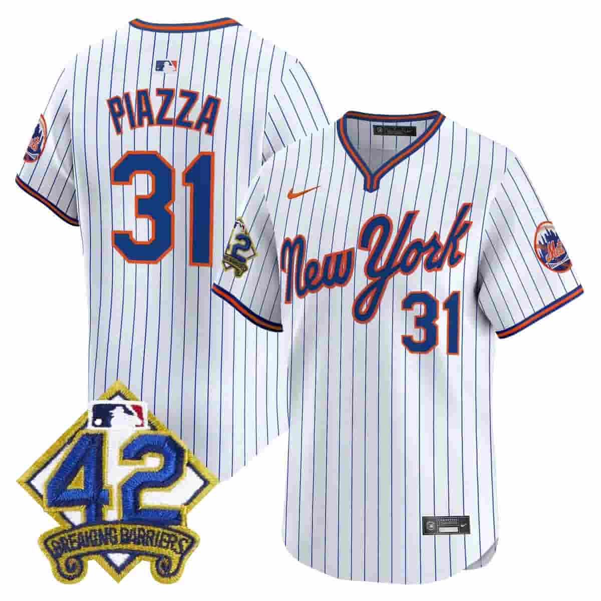 Men's New York Mets 2025 Jackie Robinson Patch Road Alternate Jersey – All Stitched Mike Piazza  31