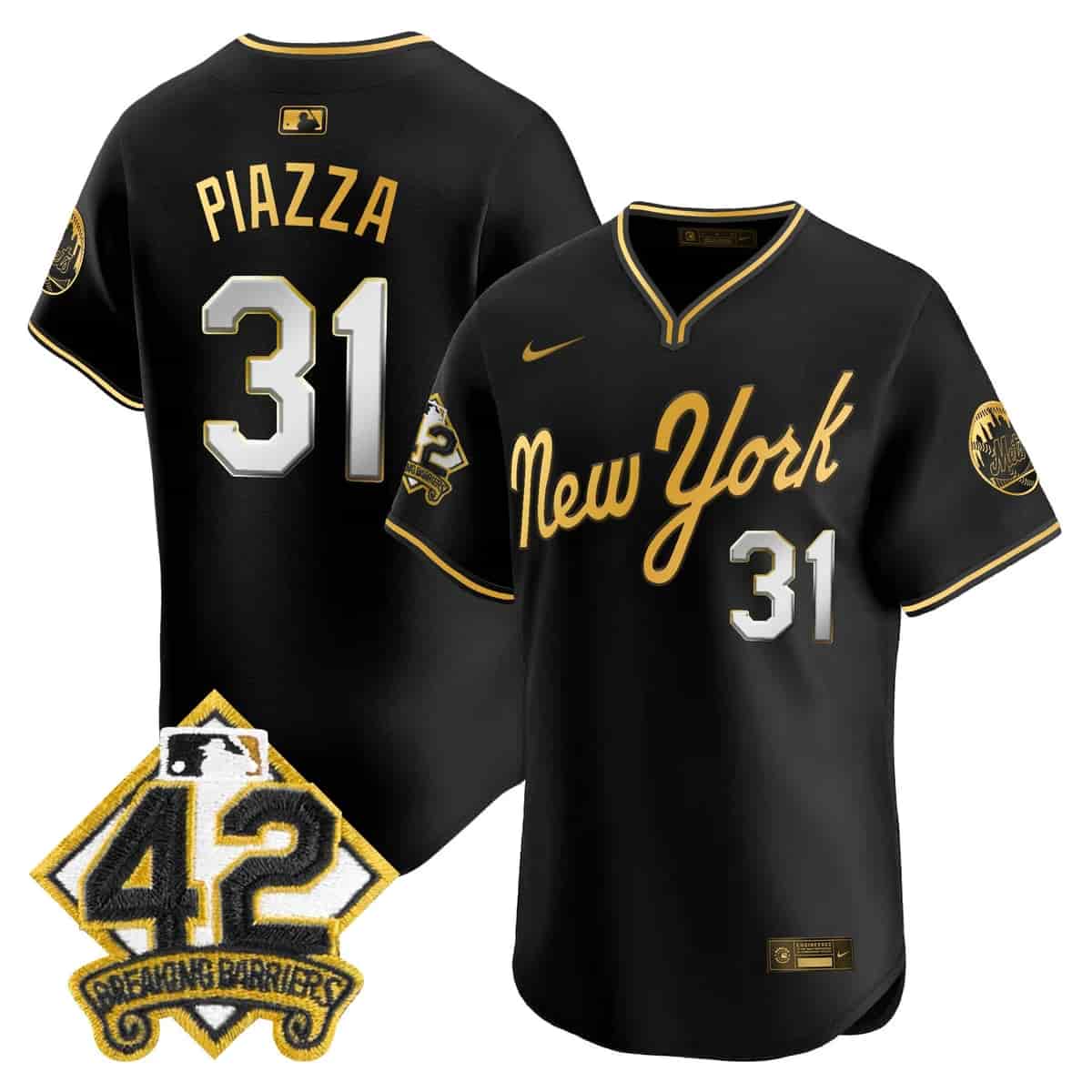 Men's New York Mets 2025 Jackie Robinson Patch Road Alternate Jersey – All Stitched Mike Piazza -31