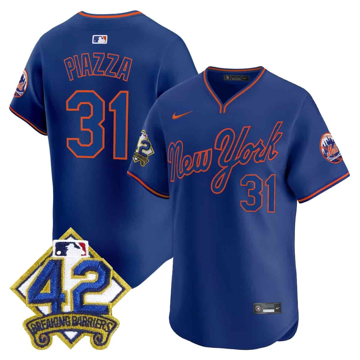 Men's New York Mets 2025 Jackie Robinson Patch Road Alternate Jersey – All Stitched Mike Piazza