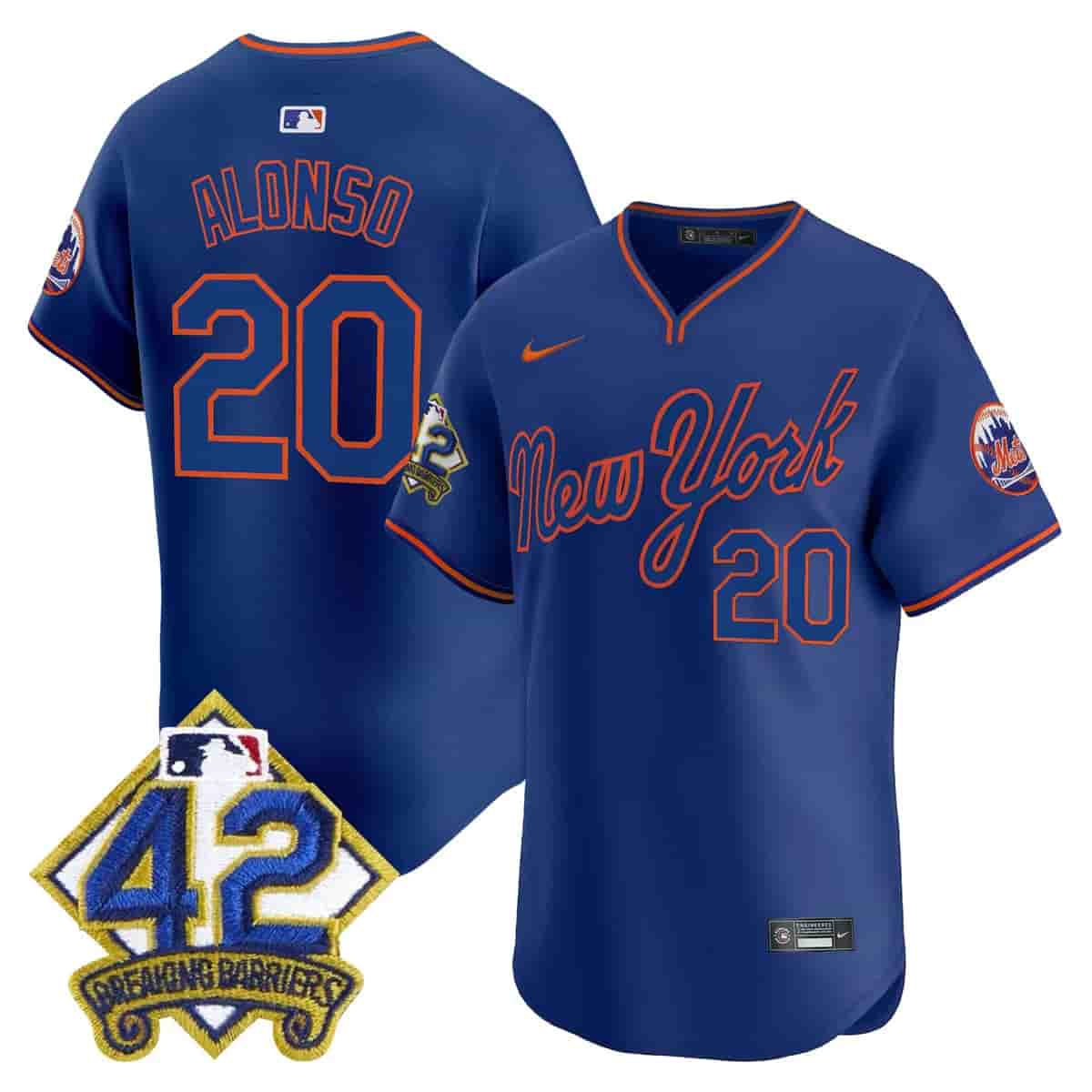 Men's New York Mets 2025 Jackie Robinson Patch Road Alternate Jersey – All Stitched Pete Alonso