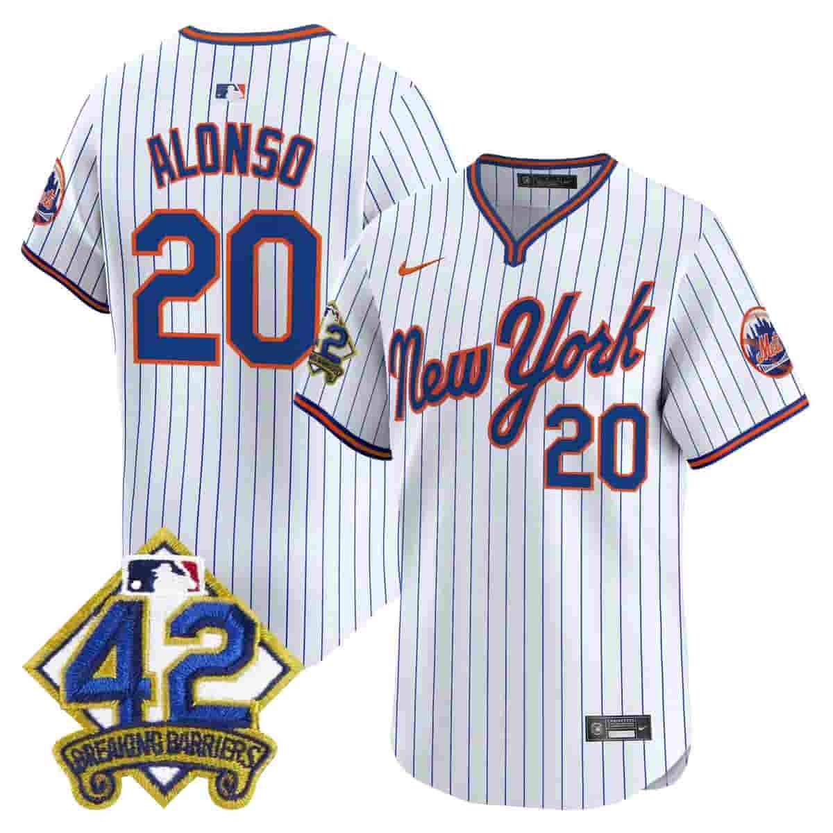 Men's New York Mets 2025 Jackie Robinson Patch Road Alternate Jersey – All Stitched Pete Alonso 20