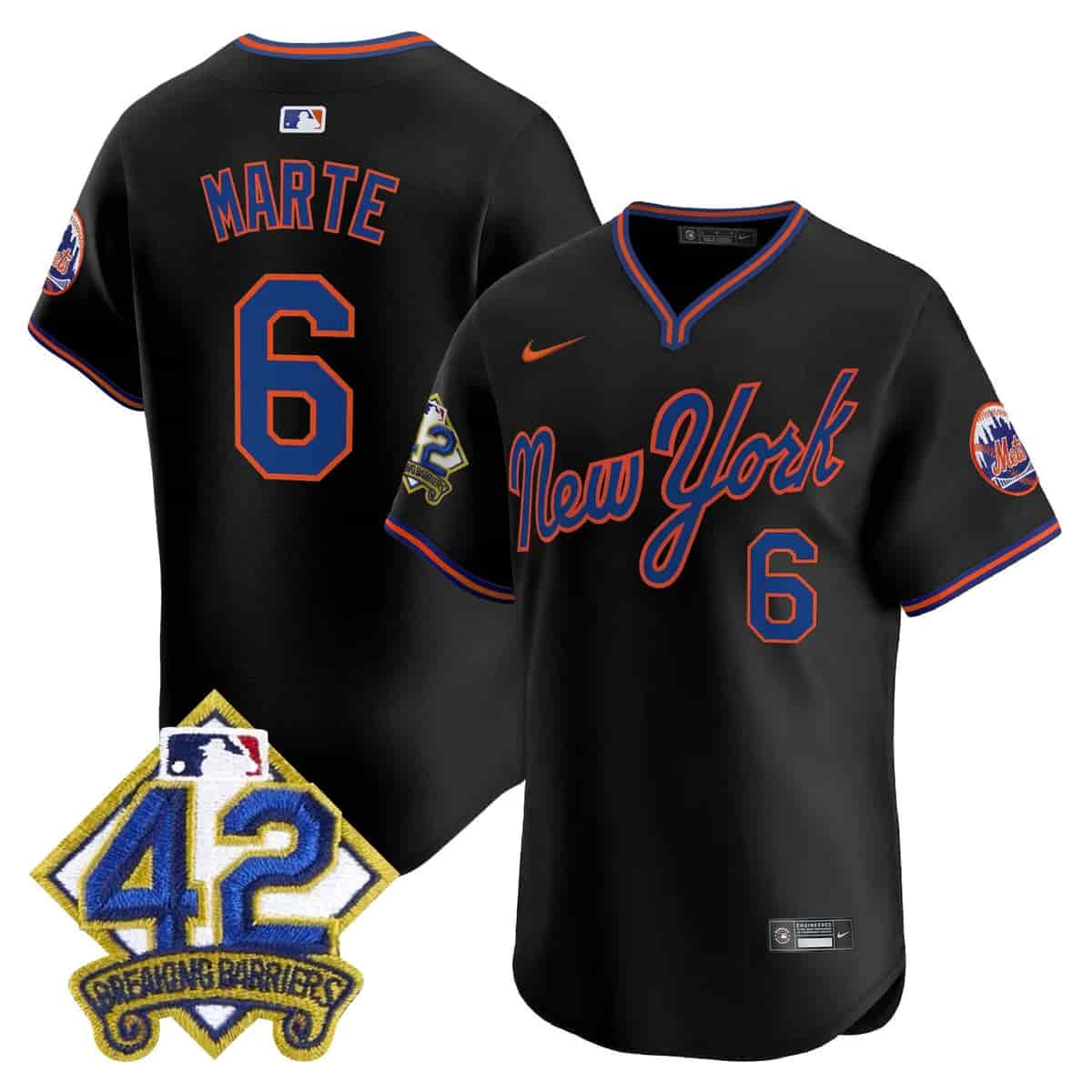 Men's New York Mets 2025 Jackie Robinson Patch Road Alternate Jersey – All Stitched Starling Marte    6