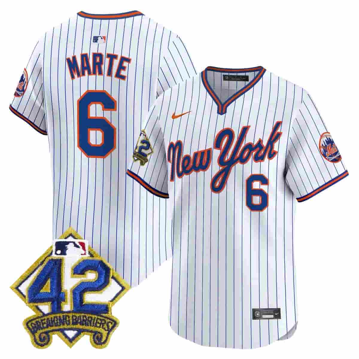 Men's New York Mets 2025 Jackie Robinson Patch Road Alternate Jersey – All Stitched Starling Marte 6