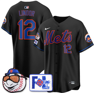Men's New York Mets 2025 Spring Training Jersey - All Stitched Black  Francisco Lindor - 12