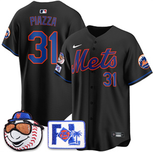 Men's New York Mets 2025 Spring Training Jersey - All Stitched Black  Mike Piazza - 31
