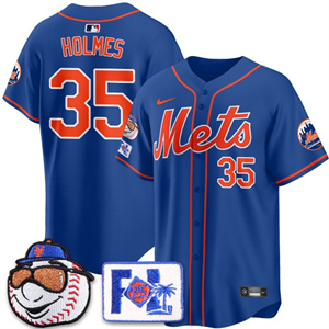 Men's New York Mets 2025 Spring Training Jersey - All Stitched Royal Clay Holmes - 35