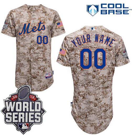 Men's New York Mets Authentic Customized Alternate Camo Baseball Jersey with 2015 World Series Patch