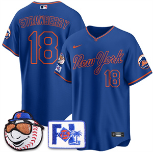Men's New York Mets Blue Road 2025 Spring Training Jersey - All Stitched Blue  Darryl Strawberry - 18