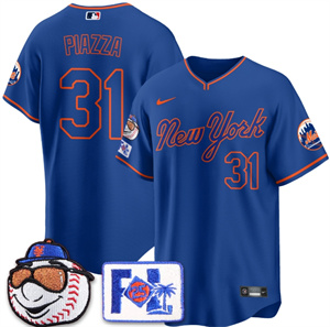 Men's New York Mets Blue Road 2025 Spring Training Jersey - All Stitched Blue  Mike Piazza - 31