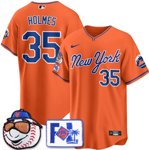 Men's New York Mets Blue Road 2025 Spring Training Jersey - All Stitched Orange Clay Holmes - 35