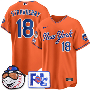 Men's New York Mets Blue Road 2025 Spring Training Jersey - All Stitched Orange Darryl Strawberry - 18