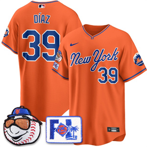 Men's New York Mets Blue Road 2025 Spring Training Jersey - All Stitched Orange Edwin Díaz - 39