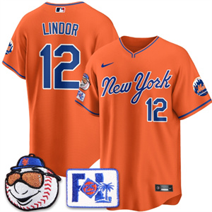 Men's New York Mets Blue Road 2025 Spring Training Jersey - All Stitched Orange Francisco Lindor - 12