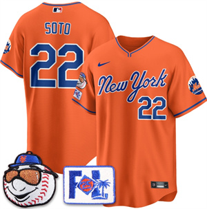 Men's New York Mets Blue Road 2025 Spring Training Jersey - All Stitched Orange Juan Soto - 22