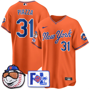 Men's New York Mets Blue Road 2025 Spring Training Jersey - All Stitched Orange Mike Piazza - 31