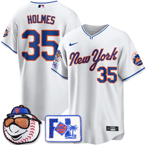 Men's New York Mets Blue Road 2025 Spring Training Jersey - All Stitched White  Clay Holmes - 35