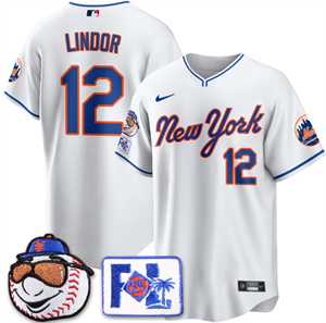 Men's New York Mets Blue Road 2025 Spring Training Jersey - All Stitched White  Francisco Lindor - 12