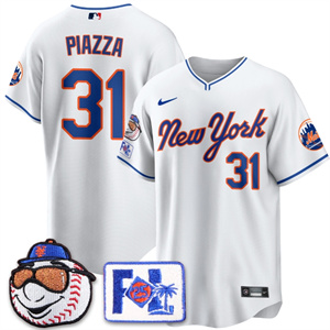 Men's New York Mets Blue Road 2025 Spring Training Jersey - All Stitched White Mike Piazza - 31