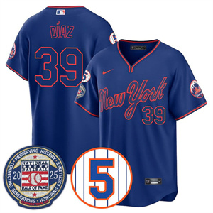 Men's New York Mets Number Retirement & Hall of Fame Gold Jersey - All Stitched Edwin Díaz -    39