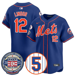 Men's New York Mets Number Retirement & Hall of Fame Gold Jersey - All Stitched Francisco Lindor   - 12