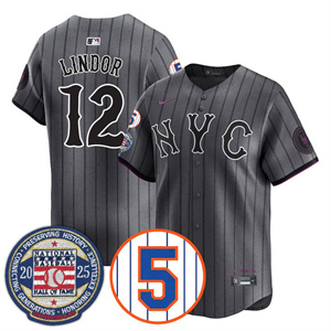 Men's New York Mets Number Retirement & Hall of Fame Gold Jersey - All Stitched Francisco Lindor -  12