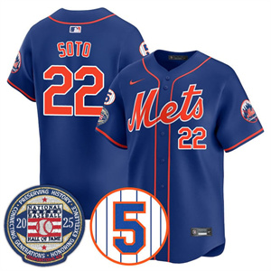 Men's New York Mets Number Retirement & Hall of Fame Gold Jersey - All Stitched Juan Soto   - 22