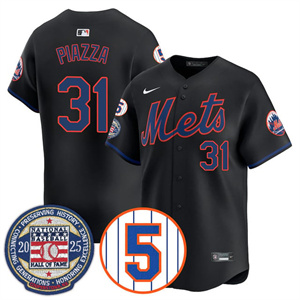 Men's New York Mets Number Retirement & Hall of Fame Gold Jersey - All Stitched Mike Piazza - 31