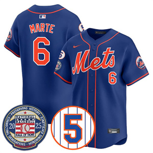 Men's New York Mets Number Retirement & Hall of Fame Gold Jersey - All Stitched Starling Marte   - 6