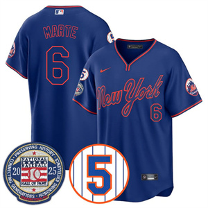 Men's New York Mets Number Retirement & Hall of Fame Gold Jersey - All Stitched Starling Marte -   6