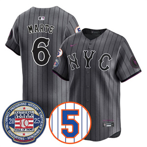 Men's New York Mets Number Retirement & Hall of Fame Gold Jersey - All Stitched Starling Marte -  6