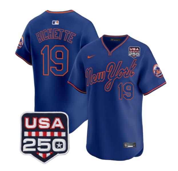 Men's New York Mets Road Alternate & 250America Patch Vapor Limited Jersey - All Stitched Bo Bichette