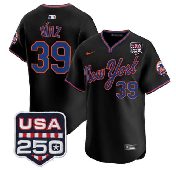 Men's New York Mets Road Alternate & 250America Patch Vapor Limited Jersey - All Stitched Edwin Díaz    39