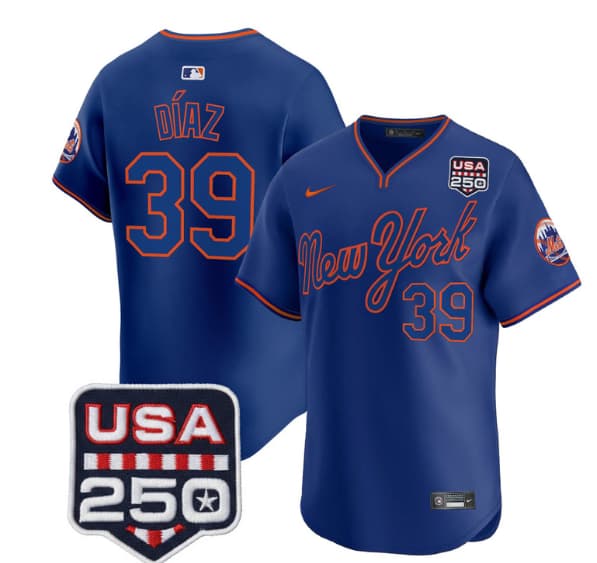 Men's New York Mets Road Alternate & 250America Patch Vapor Limited Jersey - All Stitched Edwin Díaz