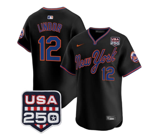 Men's New York Mets Road Alternate & 250America Patch Vapor Limited Jersey - All Stitched Francisco  Lindor 12