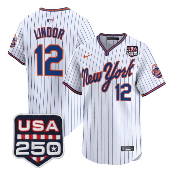 Men's New York Mets Road Alternate & 250America Patch Vapor Limited Jersey - All Stitched Francisco Lindor 12