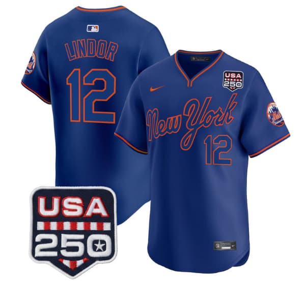 Men's New York Mets Road Alternate & 250America Patch Vapor Limited Jersey - All Stitched Francisco Lindor