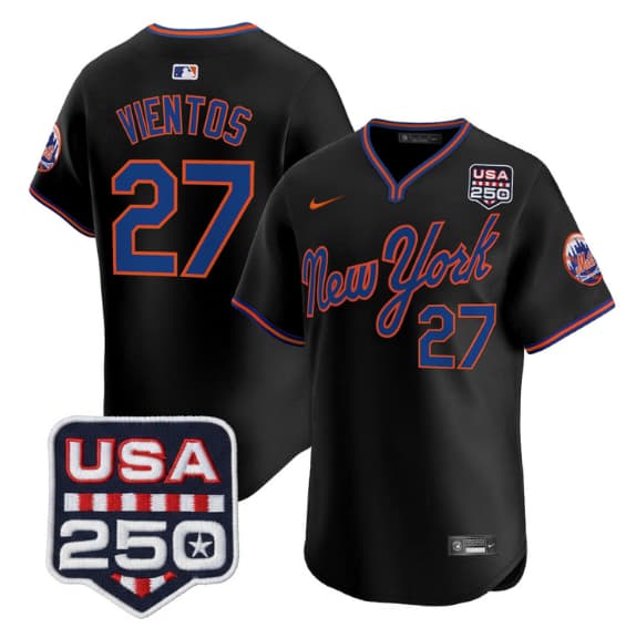 Men's New York Mets Road Alternate & 250America Patch Vapor Limited Jersey - All Stitched Mark Vientos   27