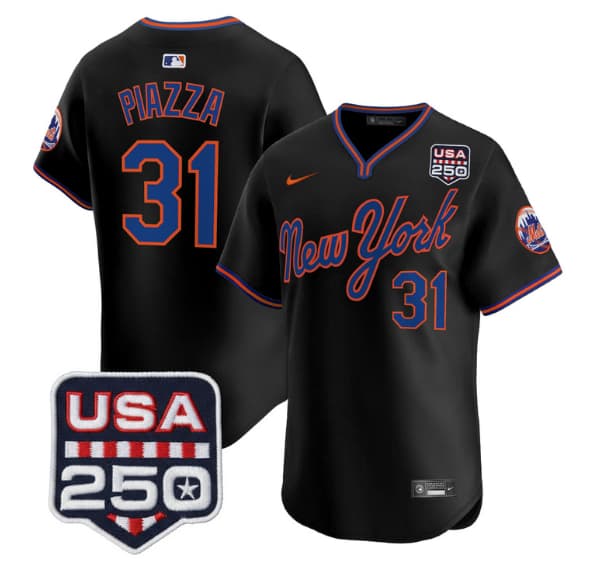 Men's New York Mets Road Alternate & 250America Patch Vapor Limited Jersey - All Stitched Mike Piazza   31