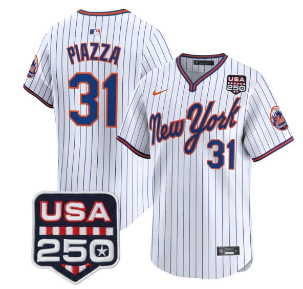 Men's New York Mets Road Alternate & 250America Patch Vapor Limited Jersey - All Stitched Mike Piazza 31
