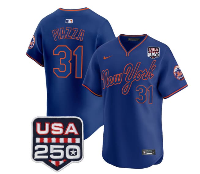 Men's New York Mets Road Alternate & 250America Patch Vapor Limited Jersey - All Stitched Mike Piazza