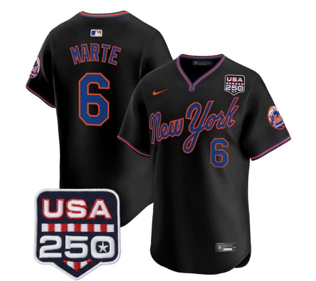 Men's New York Mets Road Alternate & 250America Patch Vapor Limited Jersey - All Stitched Starling Marte   6