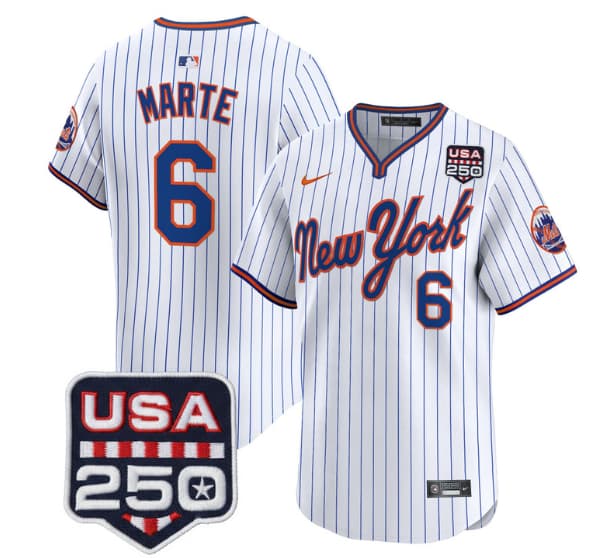 Men's New York Mets Road Alternate & 250America Patch Vapor Limited Jersey - All Stitched Starling Marte 6