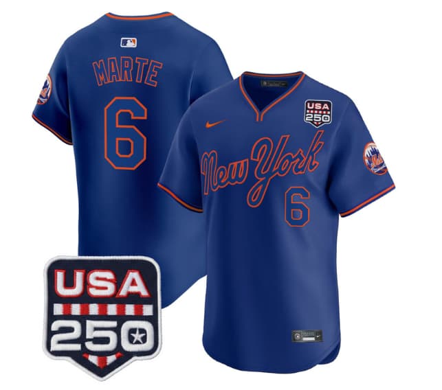 Men's New York Mets Road Alternate & 250America Patch Vapor Limited Jersey - All Stitched Starling Marte