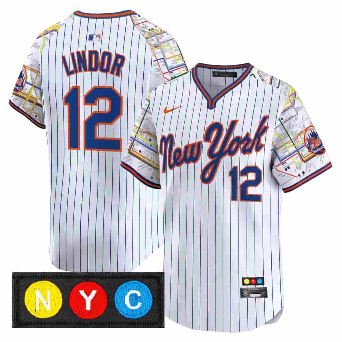 Men's New York Mets Subway Style Vapor Premier Limited Jersey - Stitched Francisco Lindor 12