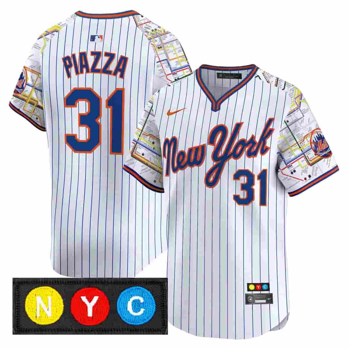 Men's New York Mets Subway Style Vapor Premier Limited Jersey - Stitched Mike Piazza  31