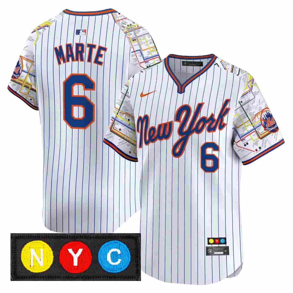 Men's New York Mets Subway Style Vapor Premier Limited Jersey - Stitched Starling Marte   6