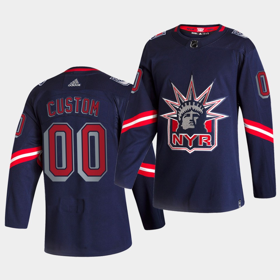 Men's New York Rangers Custom Navy adidas 2020-21 NHL REVERSE RETRO JERSEYS Stitched