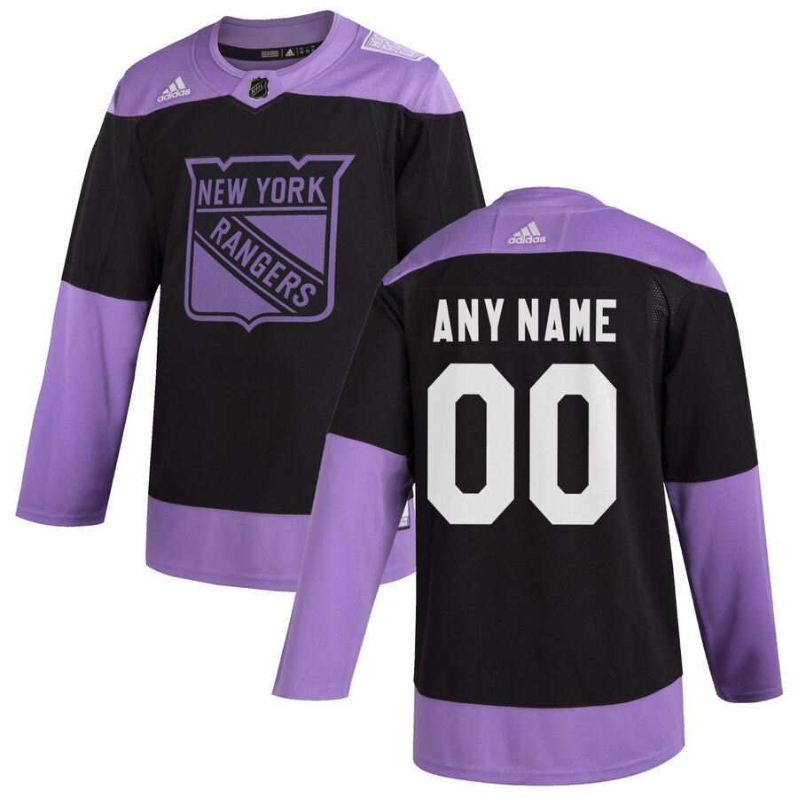 Men's New York Rangers Custom adidas Black Hockey Fights Cancer Practice Jersey Stitched
