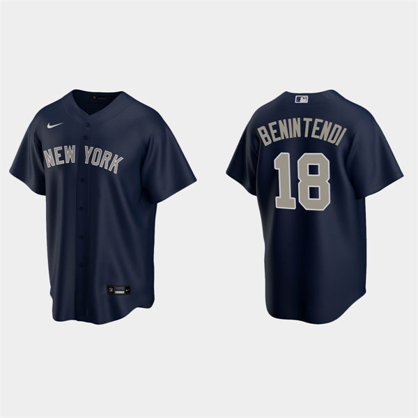 Men's New York Yankees #18 Andrew Benintendi Navy Gray Alternate 2nd with Name Cool Base Jersey